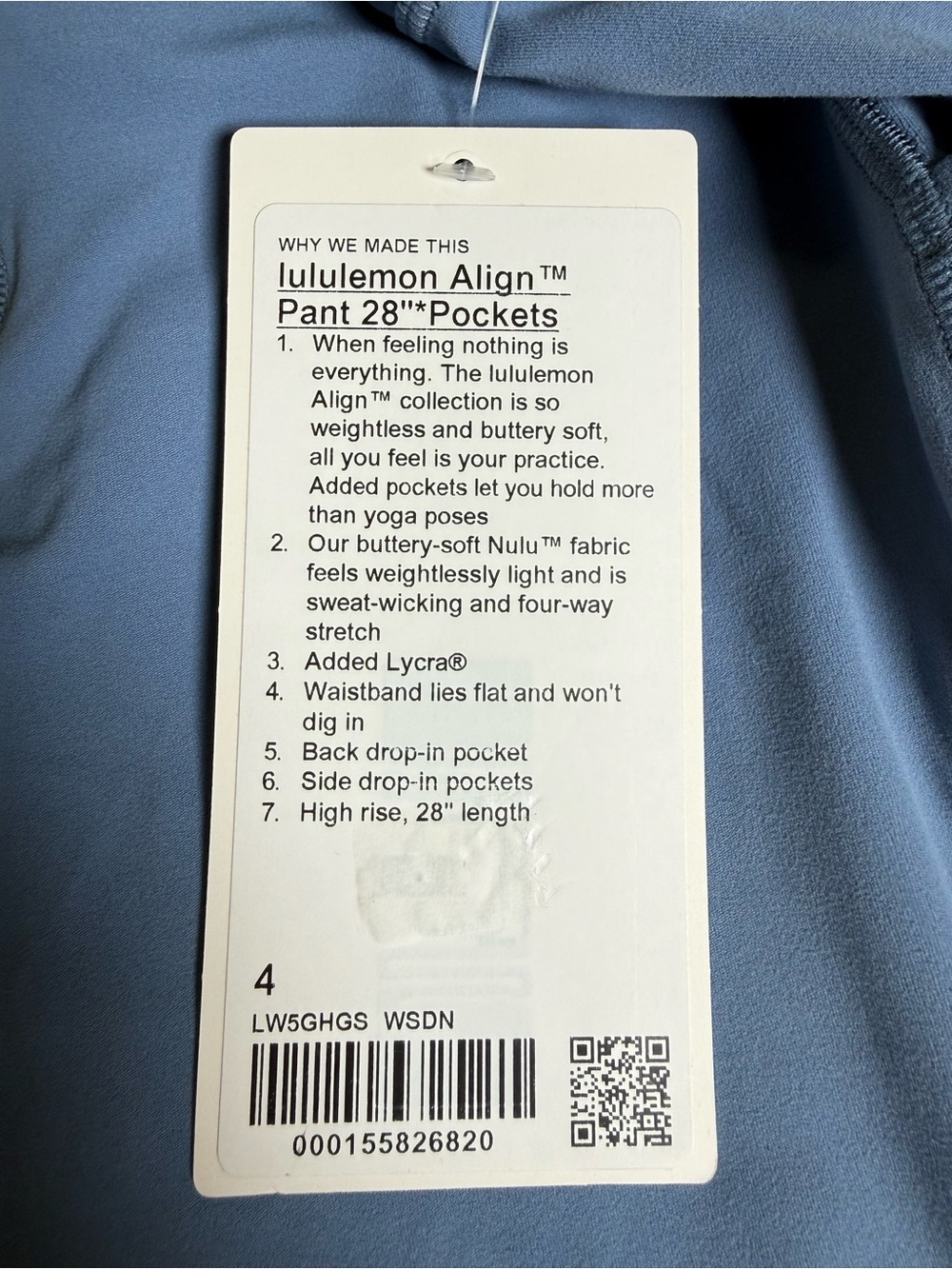 NWT Lululemon Align HR Pant w/Pockets 28” Size 4 Washed Denim - Picture 9 of 10